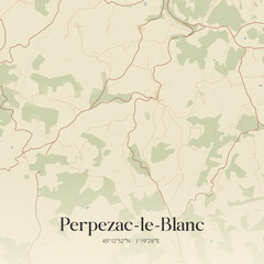 Fototapeta premium Vintage map of Perpezac-le-Blanc, France.