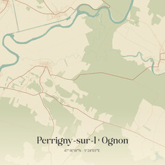 Obraz premium Vintage map of Perrigny-sur-l'Ognon, France.