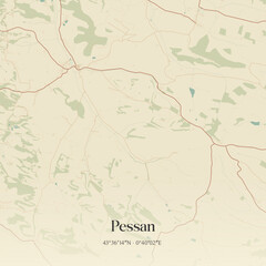 Fototapeta premium Vintage map of Pessan, France.