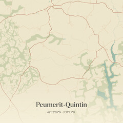 Fototapeta premium Vintage map of Peumerit-Quintin, France.