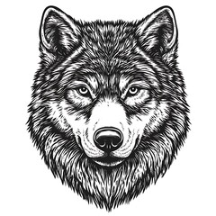 Fototapeta premium Graphic wolf portrait, bold lines, intense gaze. Use for prints, posters, or digital art