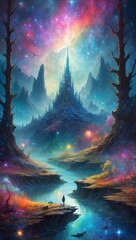 Gemälde in Psychedelischen Farben - Landschaft einer anderen Welt, 