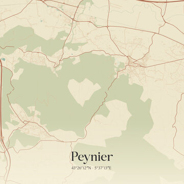 Vintage map of Peynier, France.