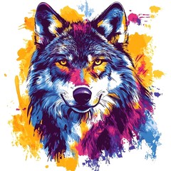 Colorful Wolf Portrait on Abstract Background