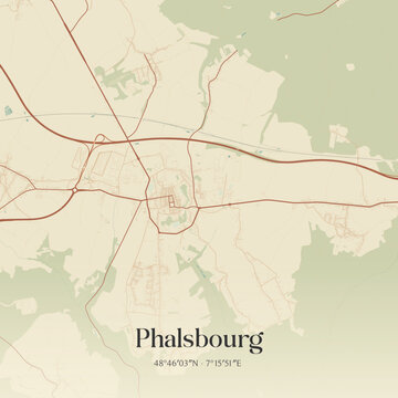 Vintage map of Phalsbourg, France.