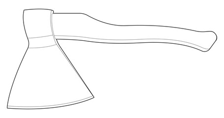 Axe outline vector illustration . Black line. Coloring page