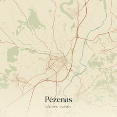 Fototapeta premium Vintage map of Pézenas, France.