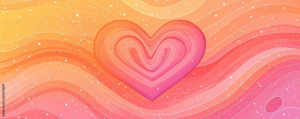 Poster colorful gradient background featuring a layered heart and abstract lines