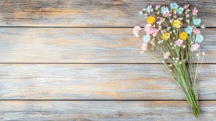 Pastel Wildflowers on Rustic Wooden Planks
