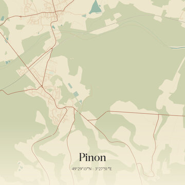 Vintage map of Pinon, France.