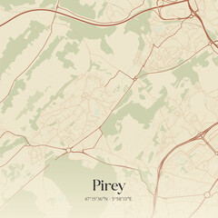 Fototapeta premium Vintage map of Pirey, France.