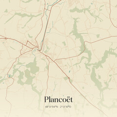 Fototapeta premium Vintage map of Plancoët, France.