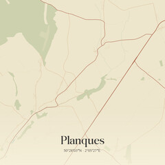 Obraz premium Vintage map of Planques, France.