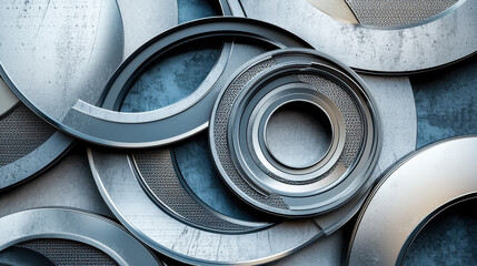 Abstract geometric design with overlapping circular shapes in metallic tones