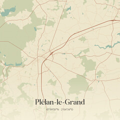 Obraz premium Vintage map of Plélan-le-Grand, France.