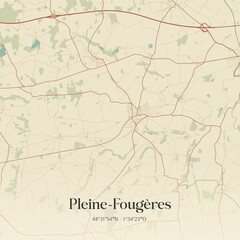 Fototapeta premium Vintage map of Pleine-Fougères, France.