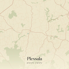 Obraz premium Vintage map of Plessala, France.