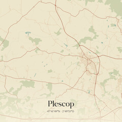 Fototapeta premium Vintage map of Plescop, France.
