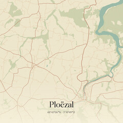 Fototapeta premium Vintage map of Ploëzal, France.