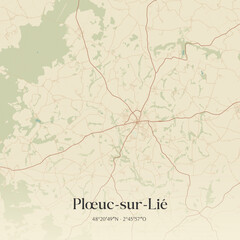 Obraz premium Vintage map of Plœuc-sur-Lié, France.