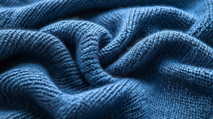 Fototapeta premium Knitted blue cotton jersey fabric with a soft texture. 