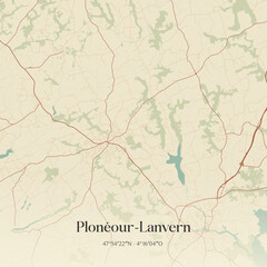 Fototapeta premium Vintage map of Plonéour-Lanvern, France.