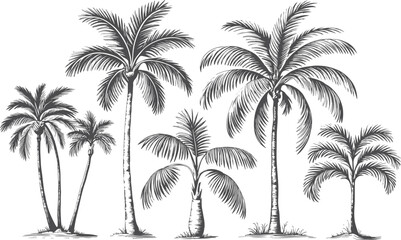 Palm tree sketch. Vintage palm tree drawing Black and White Engraving Style.