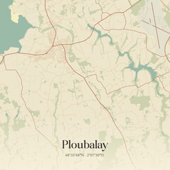 Fototapeta premium Vintage map of Ploubalay, France.