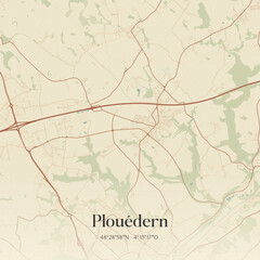 Vintage map of Plou&eacute;dern, France.