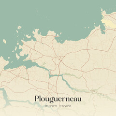 Obraz premium Vintage map of Plouguerneau, France.