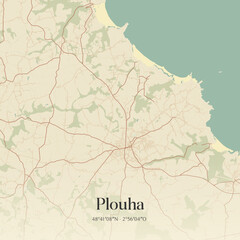 Fototapeta premium Vintage map of Plouha, France.