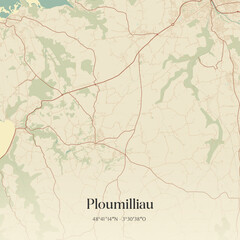 Fototapeta premium Vintage map of Ploumilliau, France.