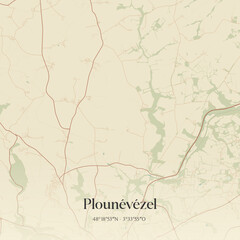 Fototapeta premium Vintage map of Plounévézel, France.