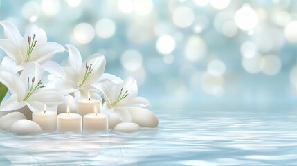 A spa-themed modern artwork featuring candles, flowers, and pebbles, capturing the essence of beauty and wellness