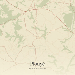 Fototapeta premium Vintage map of Plouyé, France.