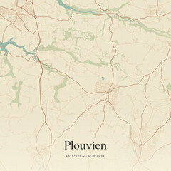 Fototapeta premium Vintage map of Plouvien, France.