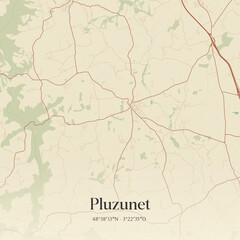 Fototapeta premium Vintage map of Pluzunet, France.