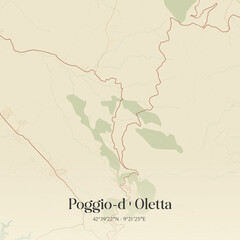 Fototapeta premium Vintage map of Poggio-d'Oletta, France.
