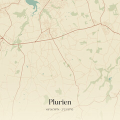 Obraz premium Vintage map of Plurien, France.