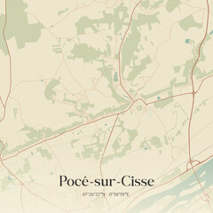 Fototapeta premium Vintage map of Pocé-sur-Cisse, France.