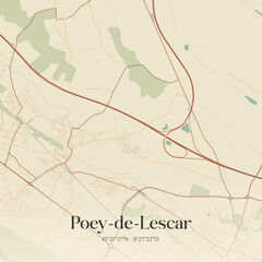 Obraz premium Vintage map of Poey-de-Lescar, France.