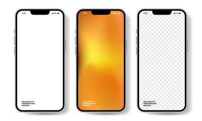 Three phone mockup design isolated on white background.