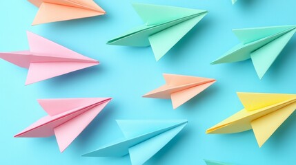 A detailed set of close-up paper airplane icons, highlighting colorful folded designs in an elegant yet simple template