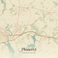 Fototapeta premium Vintage map of Pluneret, France.