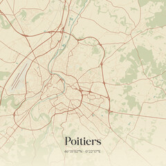 Obraz premium Vintage map of Poitiers, France.