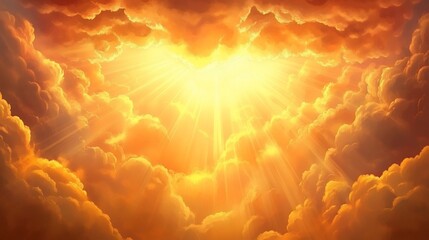 Golden rays bursting through dramatic clouds.