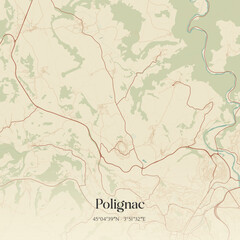 Fototapeta premium Vintage map of Polignac, France.