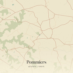 Fototapeta premium Vintage map of Pommiers, France.
