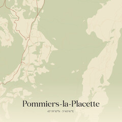 Obraz premium Vintage map of Pommiers-la-Placette, France.