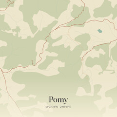 Obraz premium Vintage map of Pomy, France.